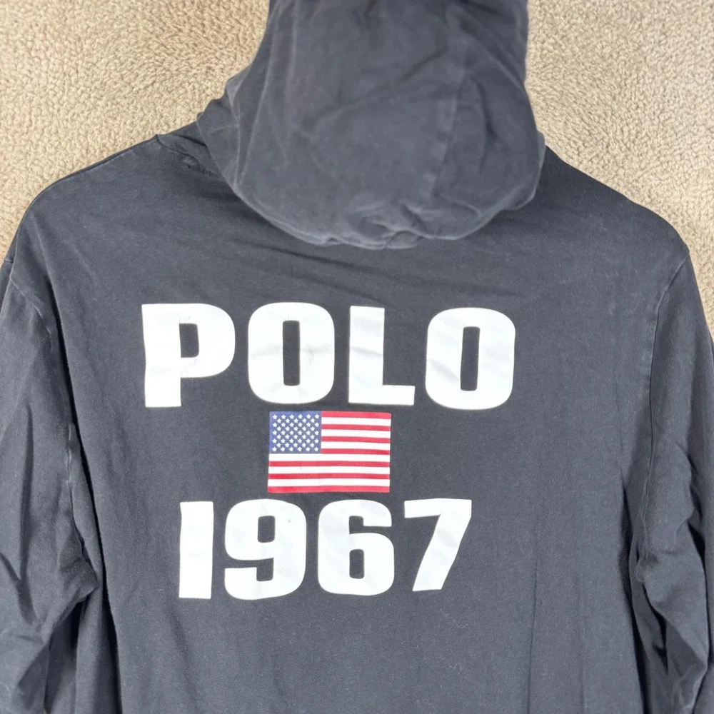Polo Ralph Lauren Hooded T-Shirt Mens Large Big Pony 1967 Graphic Long Sleeve